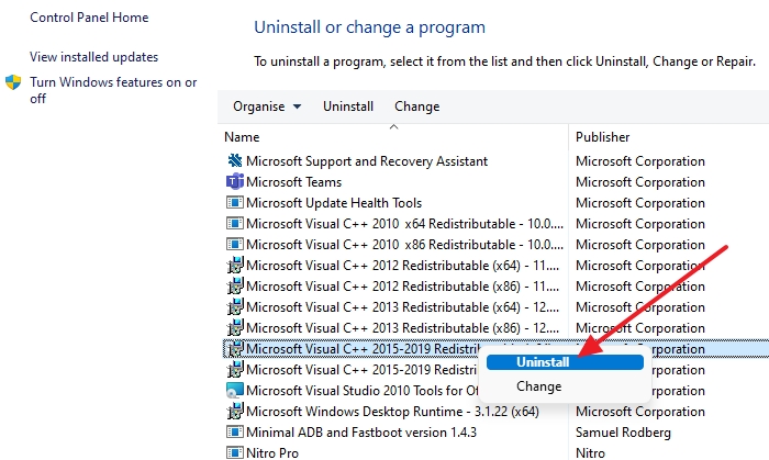 Reinstall Visual Studio Package