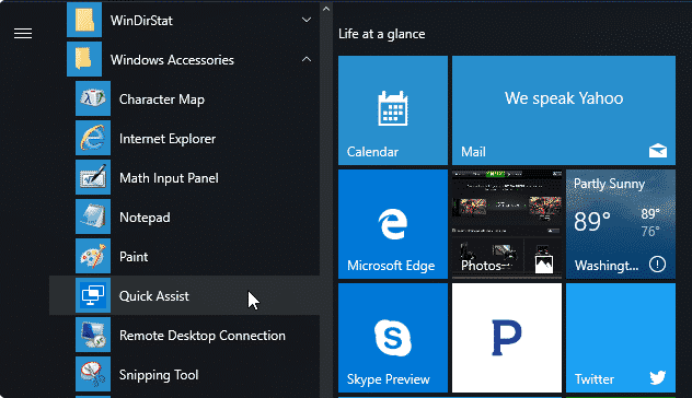 find Quick Assist in Windows system