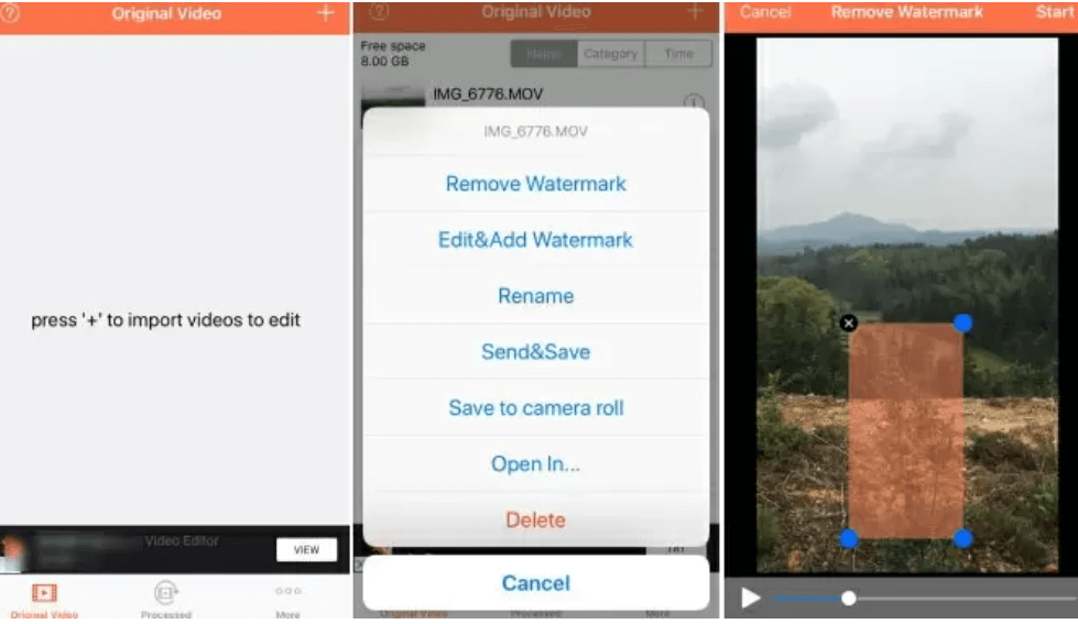 Selecting video to remove watermark