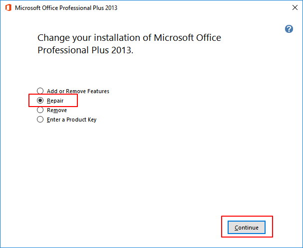 Repair Office installation.