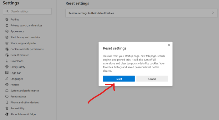 Reset Microsoft Edge if the remote device won’t accept the connection