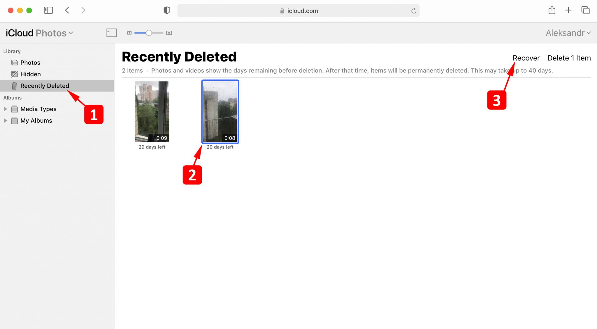 recover selected videos