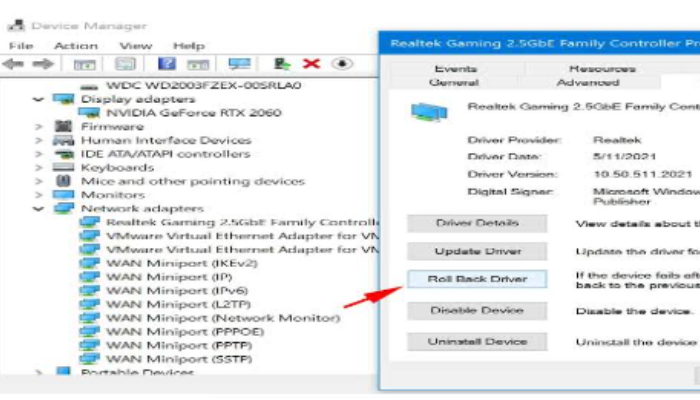 Click On Roll Back Driver