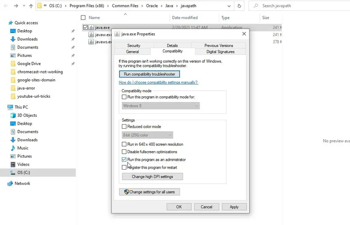 choose the compatibility tab