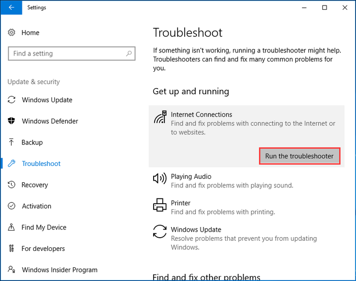 run the network troubleshooter