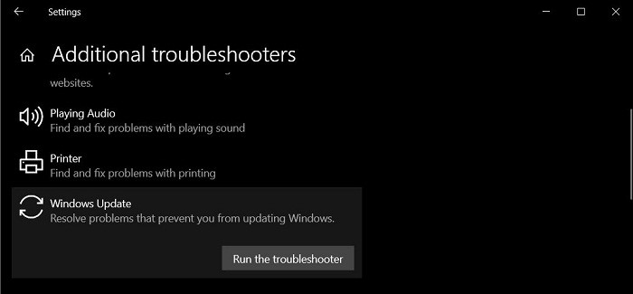 Running the Windows Update troubleshoot under the advanced troubleshooter windows.