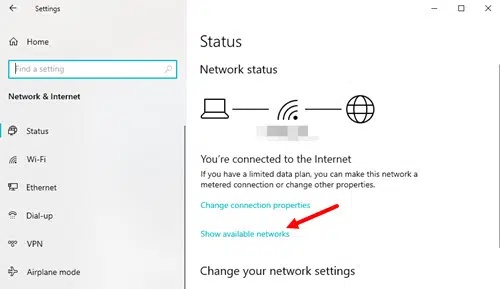 check network connectivity show available connections