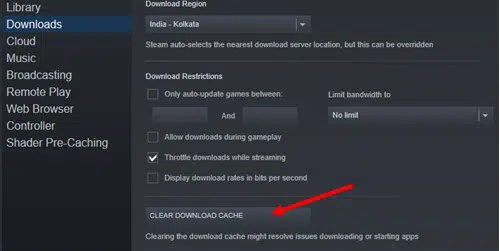 clear download cache select clear download cache