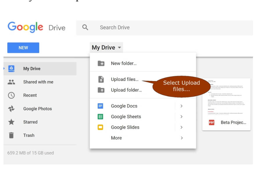 convert pdf to word using google drive - Upload PDF files