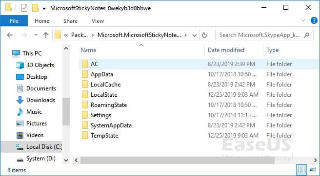 Sticky notes location in Windows 10