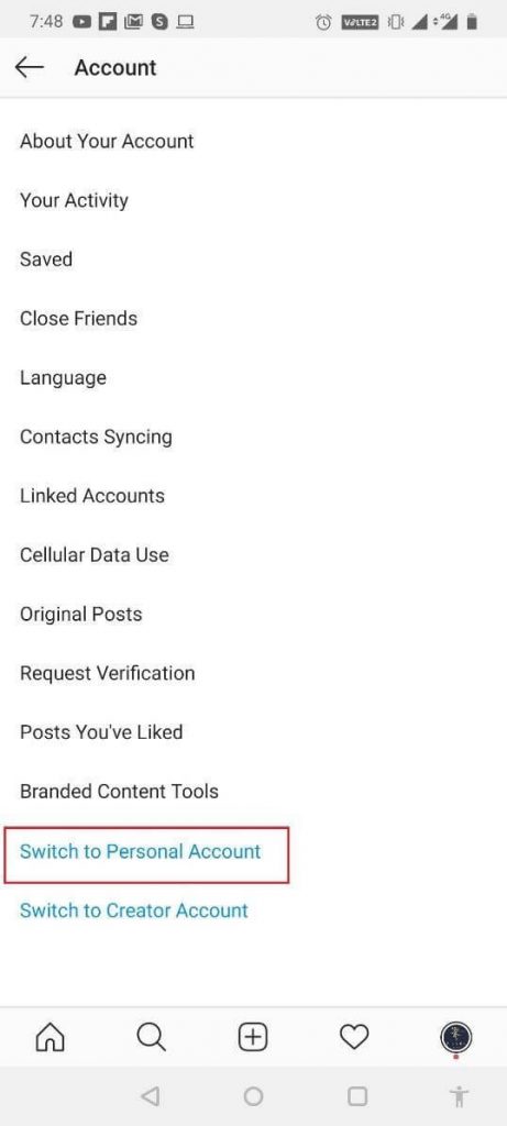 switch to personal account