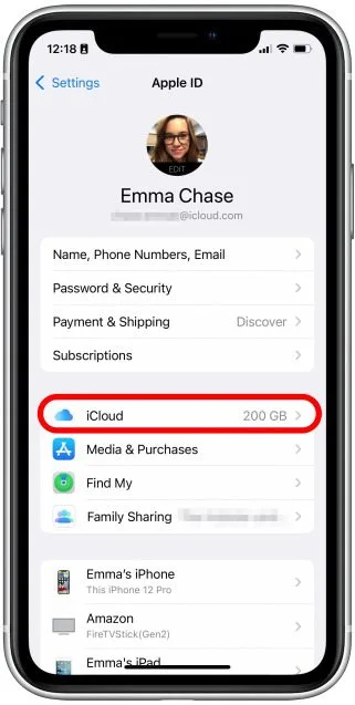 select icloud option