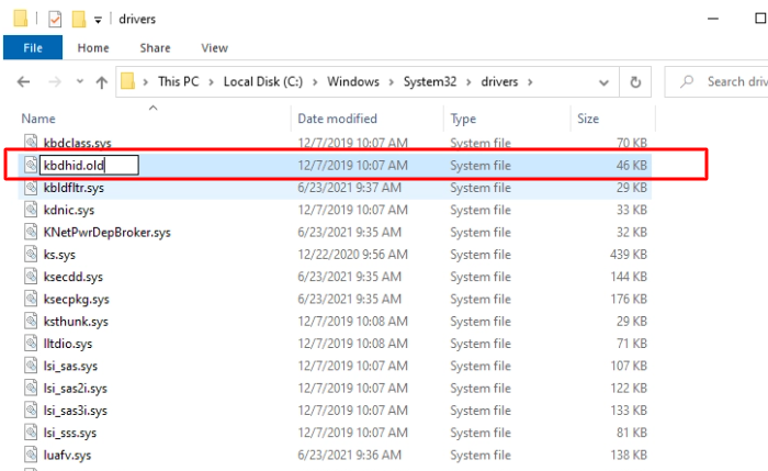 System Thread Exception Not Handled Rename the Faulty Driver Step 3
