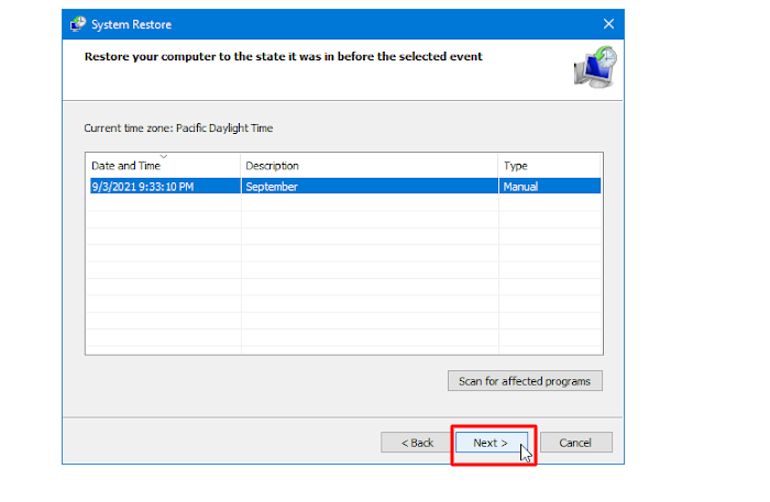 System Thread Exception Not Handled Use System Restore Step 3