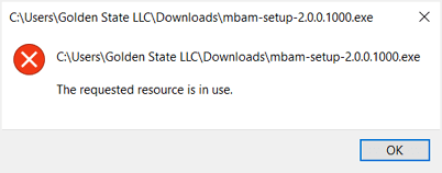 Error : the requested resource is in use
