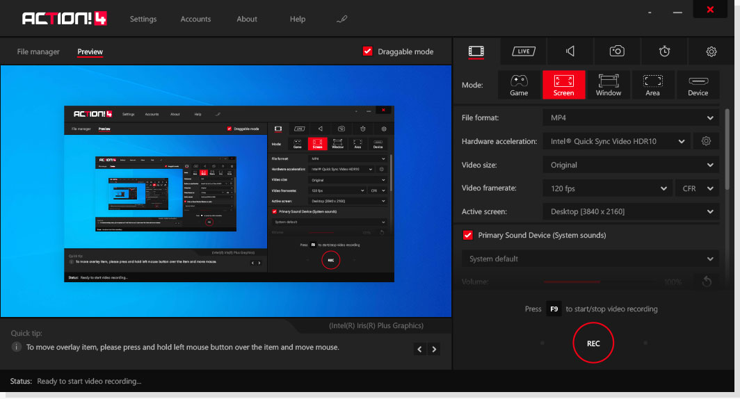 top screen recorder for low-end pc Mirillis Action