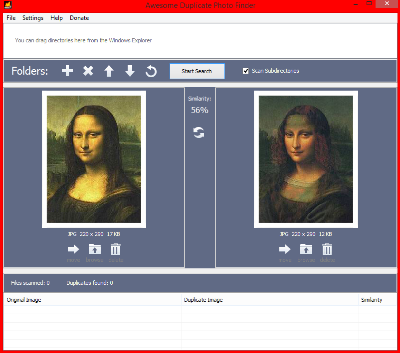 excellent duplicate photo finder interface