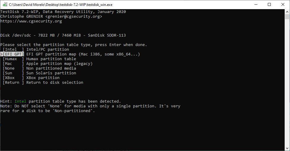 testdisk file recovery interface