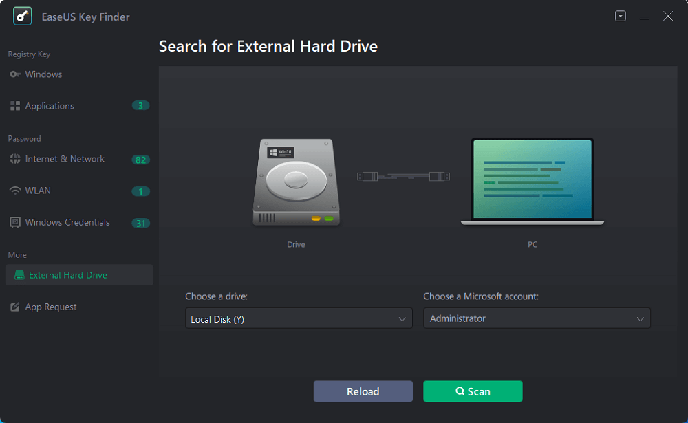 easeus key finder interface