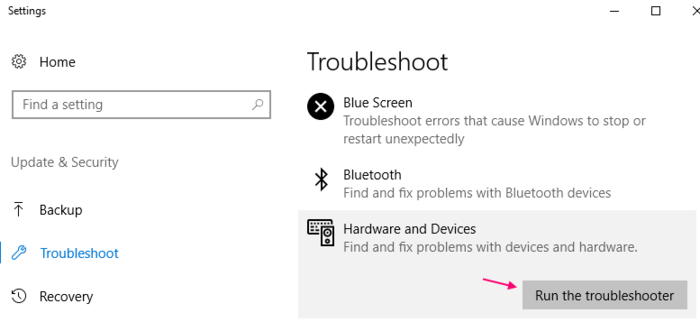 click on run the troubleshooter option