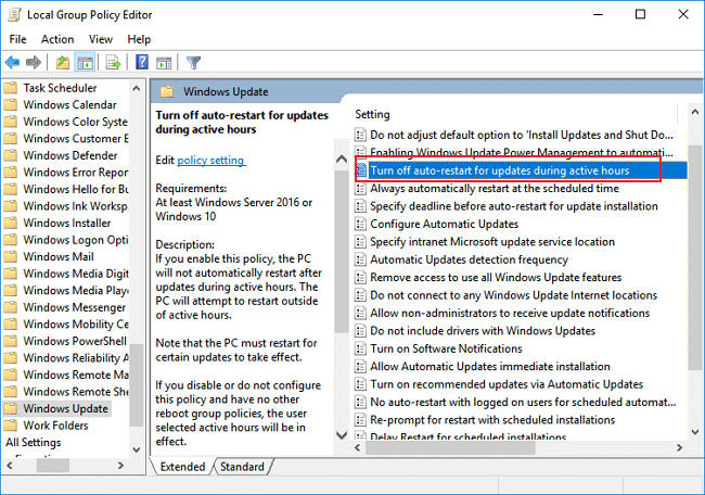 windows 10 disable automatic restart