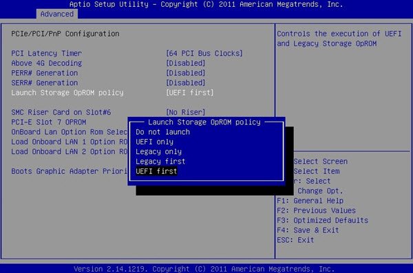 Choose UEFI/BIOS Boot Configuration