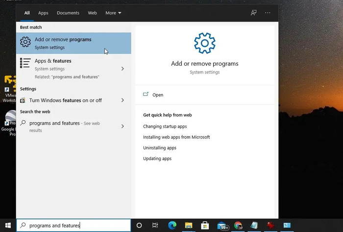 choose add or remove programs option