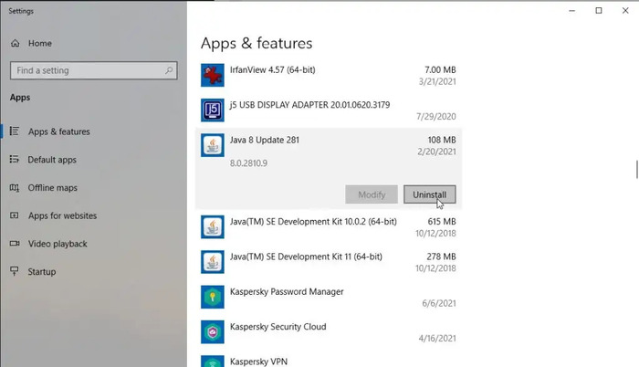 click on the uninstall option