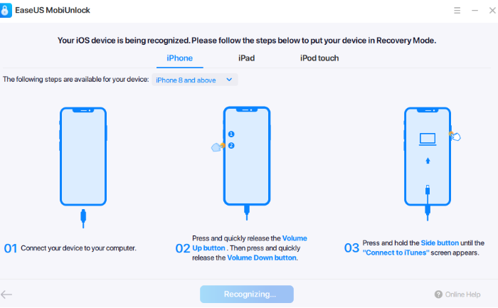 Unlock iPad Without Passcode Via EaseUS MobiUnlock Step 2