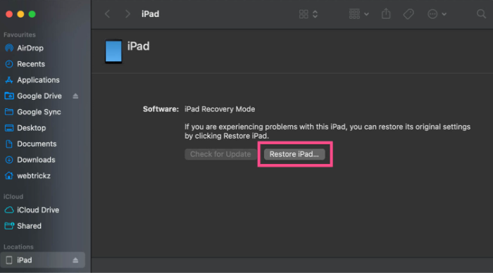 Unlock iPad Without Passcode Via iTunes Step 5