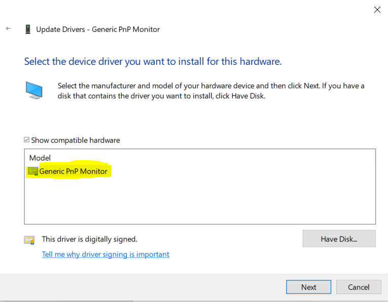 Choose other available drivers