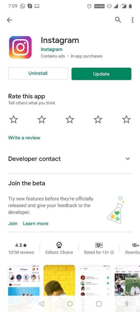 update the instagram app