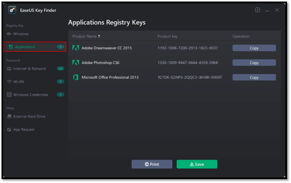 Recover software license keys with EaseUS Key Finder