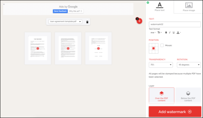 select add watermark option
