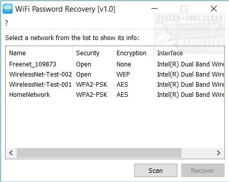 wifi password recovery 2.0 interface