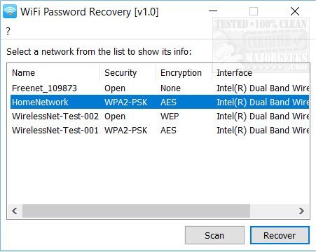 wifi password recovery 2.0 select network