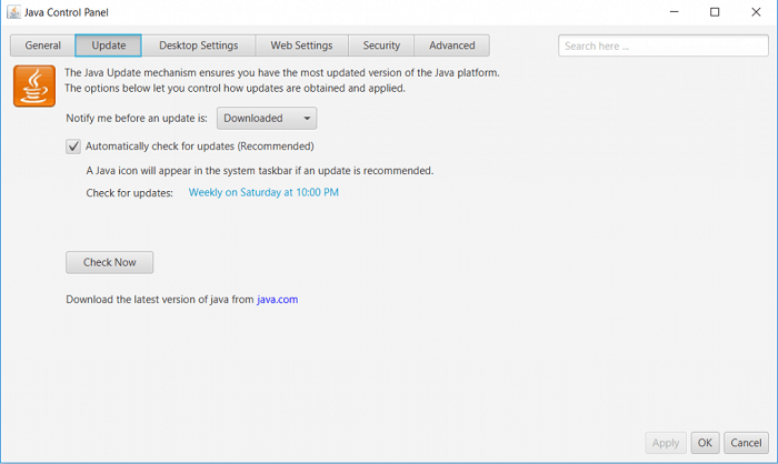 Check for Java Updates step 2