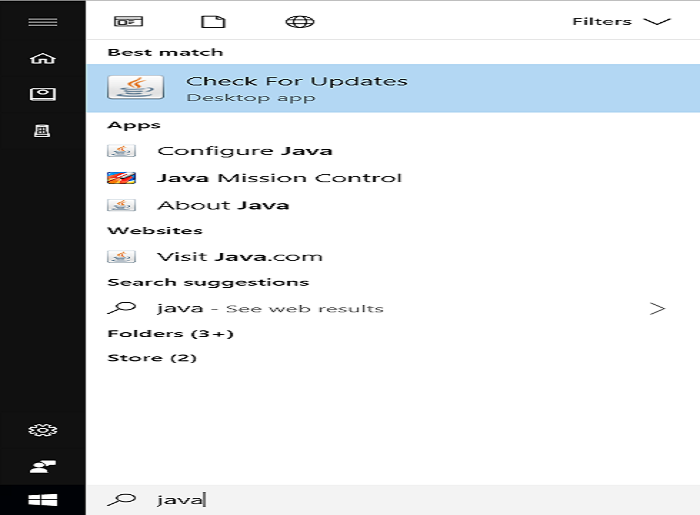 Check for Java Updates step 1