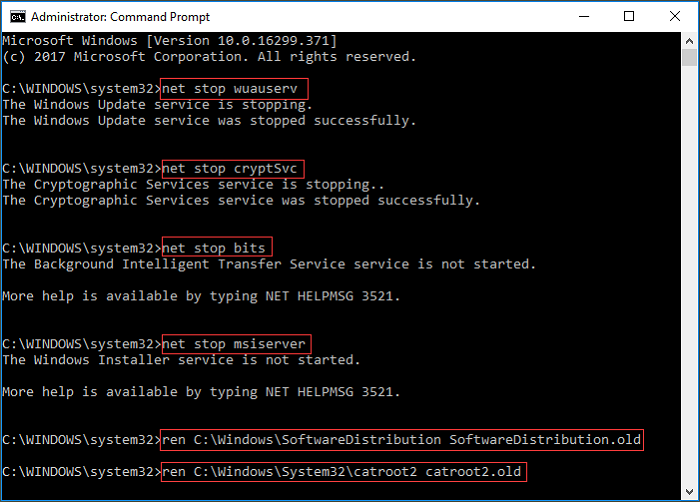 Restarting Windows Update service through CMD.