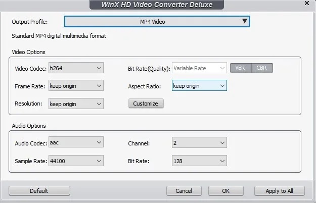 winx free format of conversion 